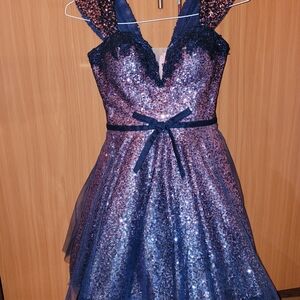 Jovani Petite Girl Sparkling Purple-Navy Blue Special Occasion Dress, Size 00.